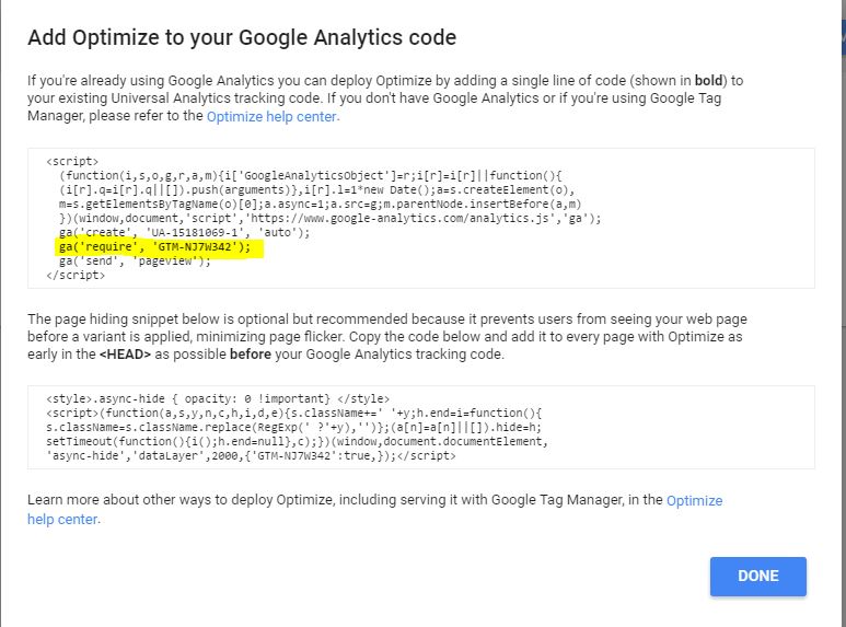 codigo de google optimize