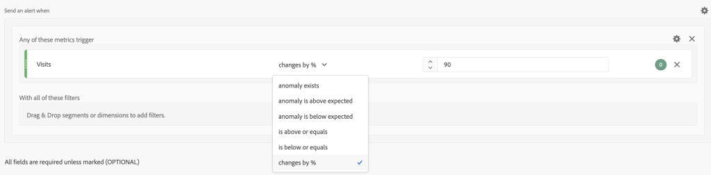 Configuración alertas adobe analytics