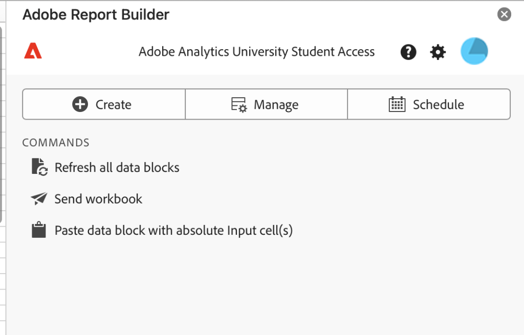 Manual de Report Builder: primeros pasos para hacer informes de Adobe Analytics en Excel 6 Configuración de report builder de Adobe Analytics
