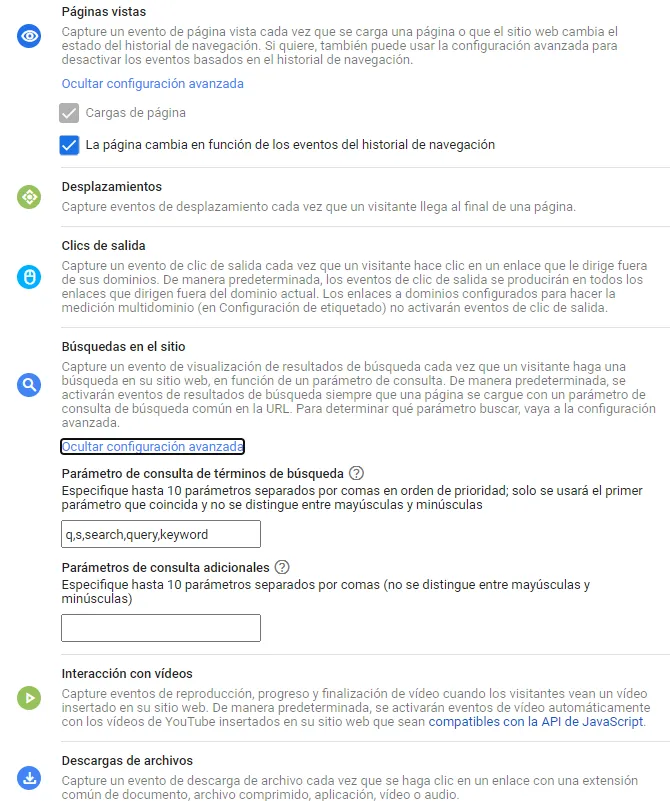 Eventos automáticos Google Analytics 4