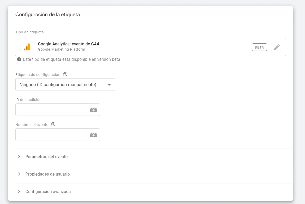 gtm etiqueta de evento de GA4